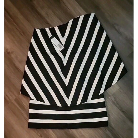 NWT Halston Heritage Strapless Dress 10 Metallic Stripe Asymmetrical MSRP $395 - Picture 1 of 11
